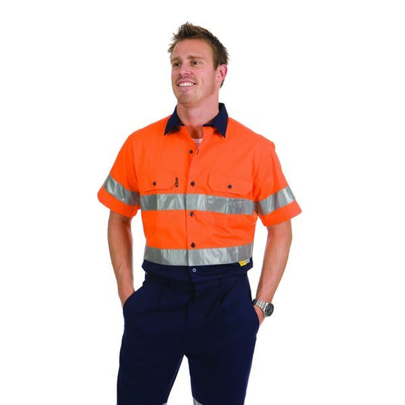3887-HiVis Two Tone Cool-Breeze Cotton Shirt with 3M Reflective Tape, S/S