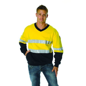 3924-HiVis Two Tone Cotton Fleecy Sweat Shirt, V-Neck with 3M Reflective Tape